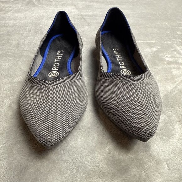 Rothy’s The Point Women’s Flats Gray Blue Trim Size 8.5 W EU 39 Recycled Knit - Picture 3 of 7